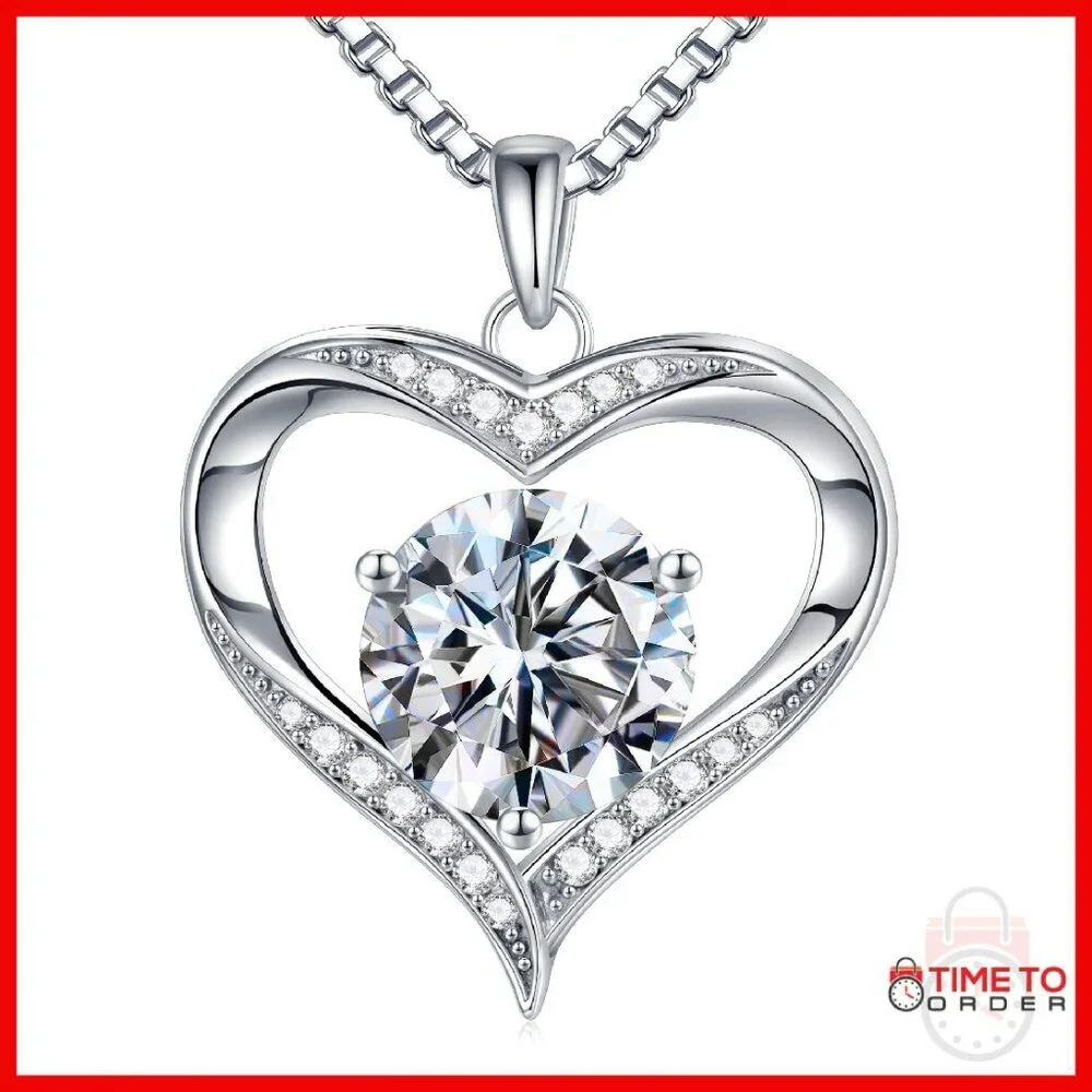Sterling Silver Moissanite Heart Necklace 19